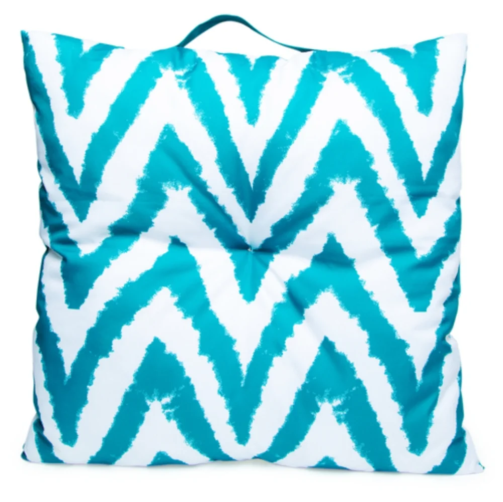 Indoor/Outdoor Reversible Seat Cushion Pillow Palm Leaves & Chevron Print 20x20